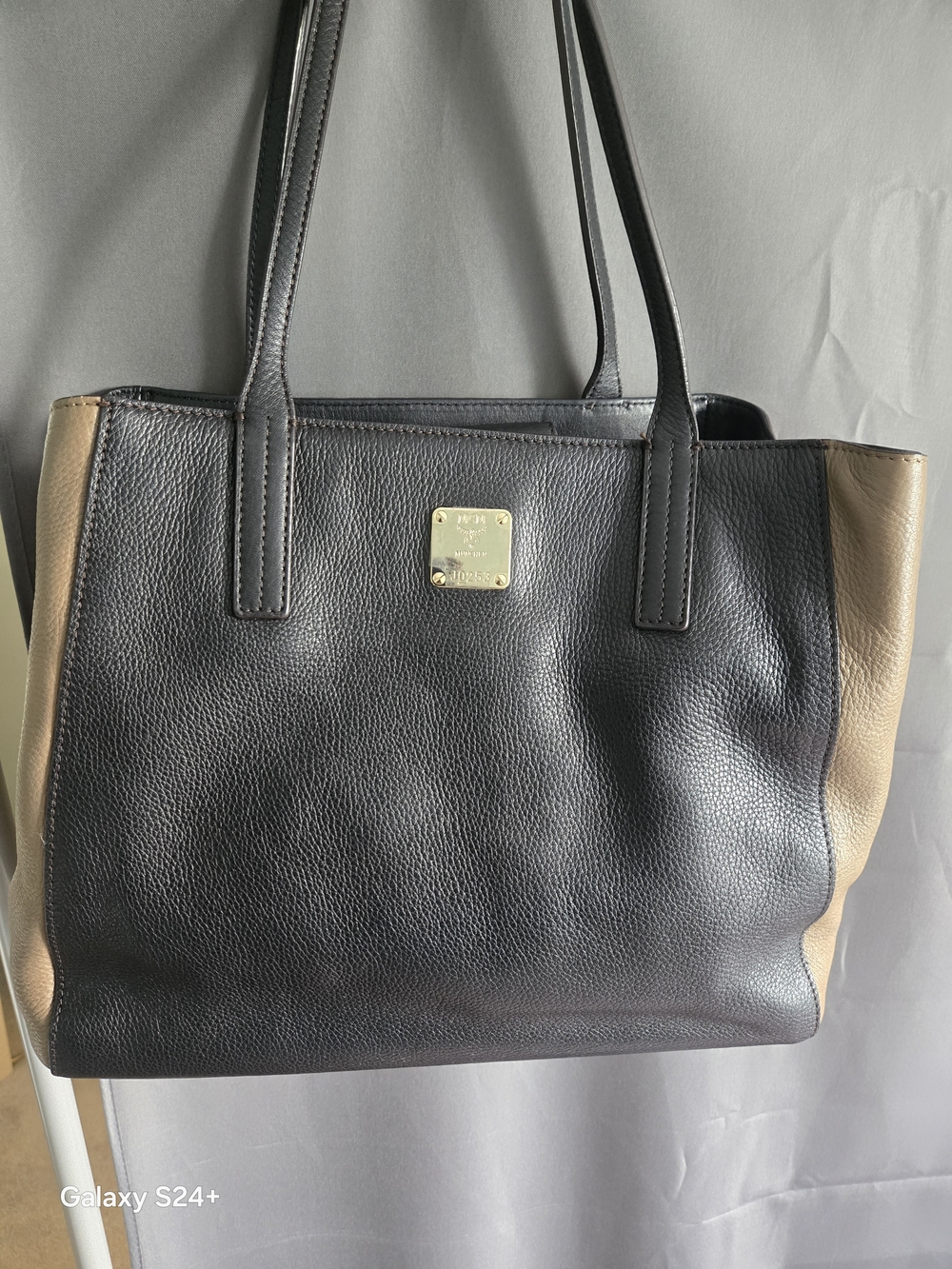 Black Leather Women’s Tote Bag with Gold Hardware